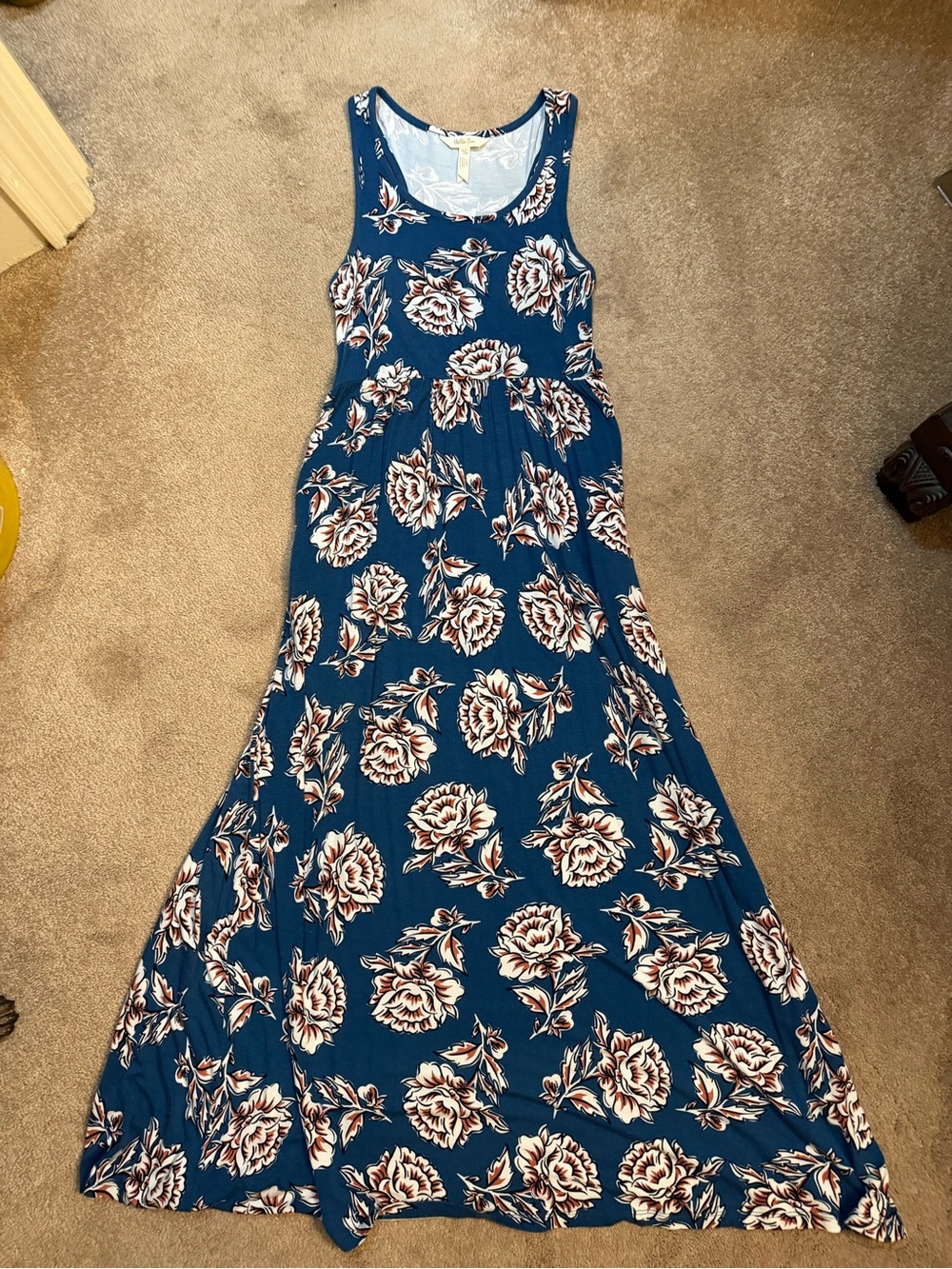 Matilda Jane Size X Small Teal Floral Scoop-Neck Maxi Dress EUC. - Picture 2 of 4